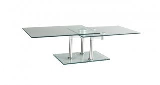 Table basse MATCH CHROME 2 plateaux pivotants en verre piétement chrome